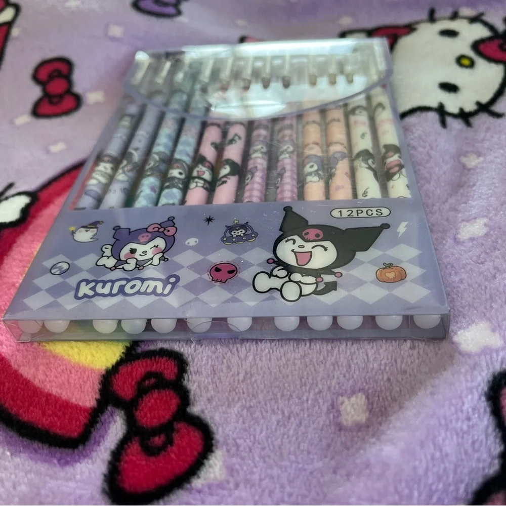 Set of 12 Kuromi Black Ink Pens in a Plastic Carrying Case